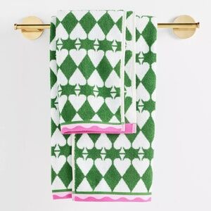NWT Anthropologie Ace Cotton Woven Icon Towel BUNDLE 2 BATH 2 HAND *Green Spade